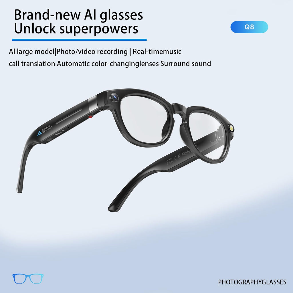 AiMB S1 Smart glass 8MP 4K HD Camera Picture Video AI Translation Voice Assistant Chatgpt ENC Bluetooth Call Music Unisex Glass & 3 lens