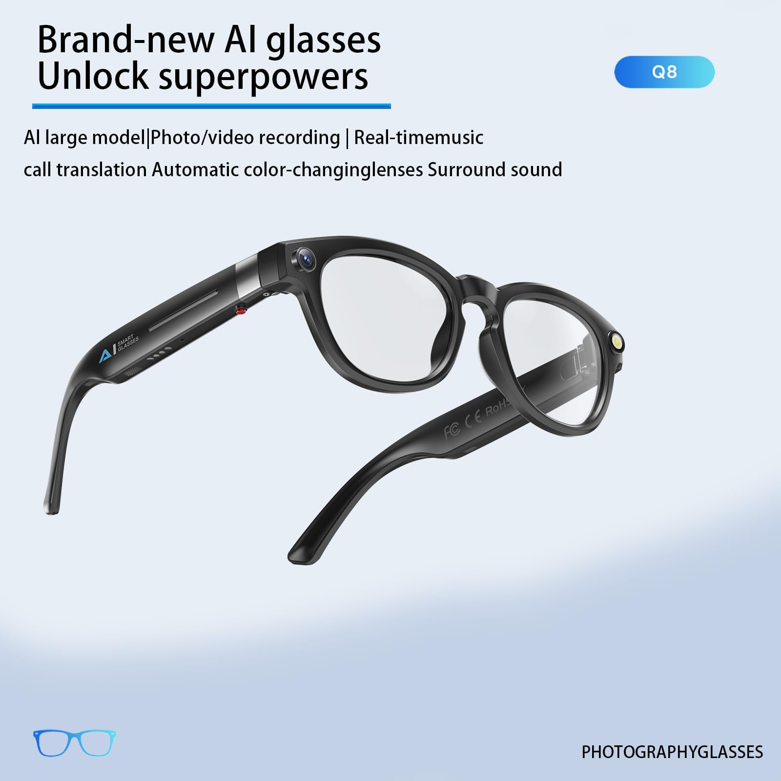 AiMB S1 Smart glass 8MP 4K HD Camera Picture Video AI Translation Voice Assistant Chatgpt ENC Bluetooth Call Music Unisex Glass & 3 lens