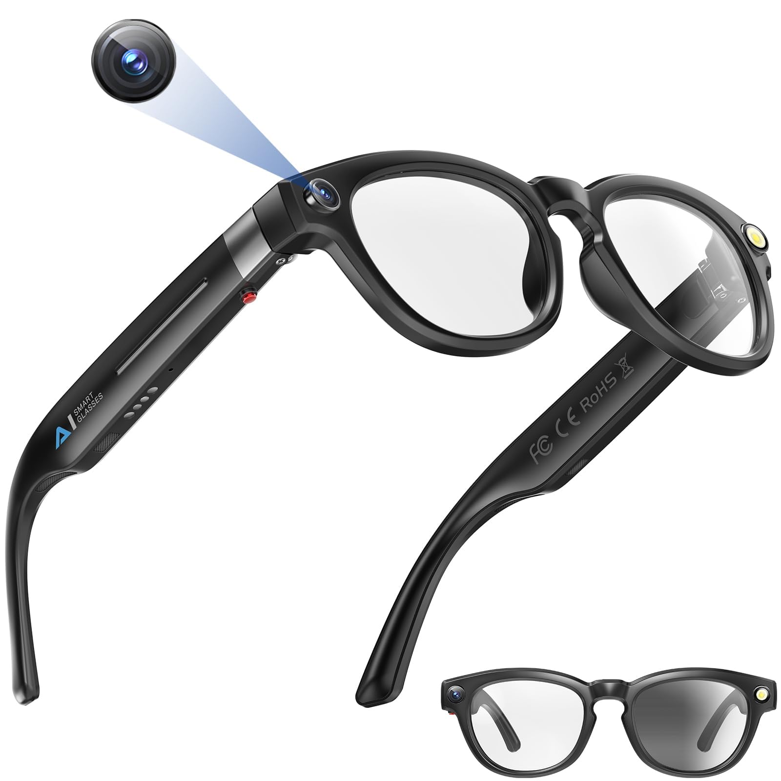 AiMB S1 Smart glass 8MP 4K HD Camera Picture Video AI Translation Voice Assistant Chatgpt ENC Bluetooth Call Music Unisex Glass & 3 lens