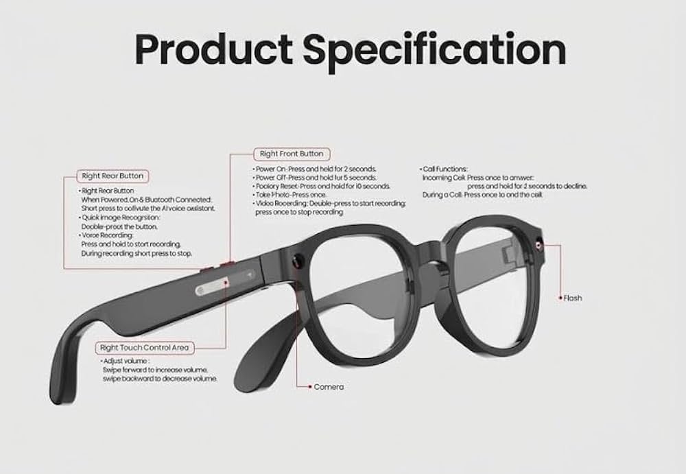AiMB S1 Smart glass 8MP 4K HD Camera Picture Video AI Translation Voice Assistant Chatgpt ENC Bluetooth Call Music Unisex Glass & 3 lens