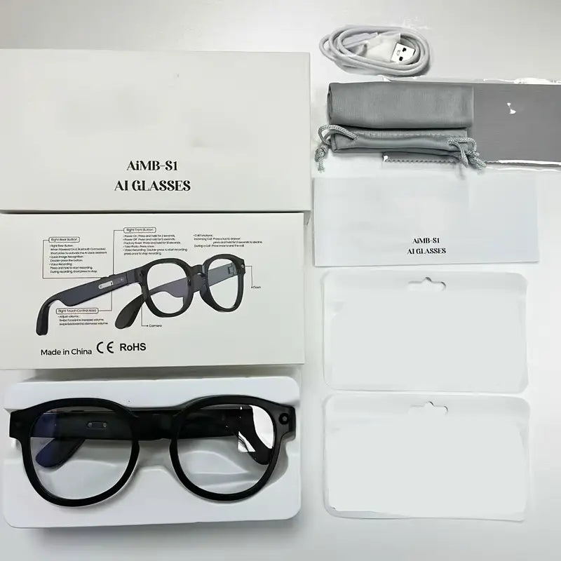 AiMB S1 Smart glass 8MP 4K HD Camera Picture Video AI Translation Voice Assistant Chatgpt ENC Bluetooth Call Music Unisex Glass & 3 lens