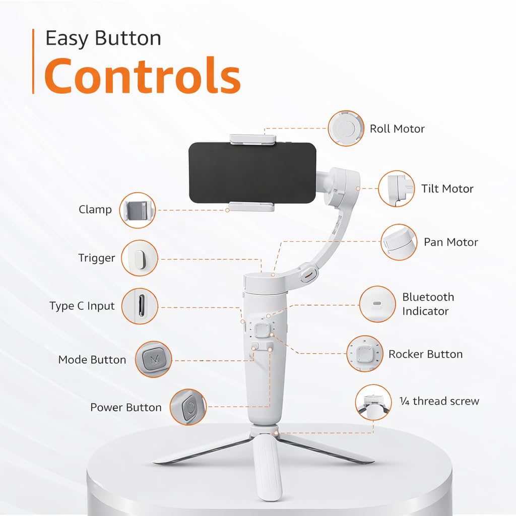 M1 3-Axis Gimbal Handheld Stabilizer for Phone Foldable Video Record Vlog Stabilizer.