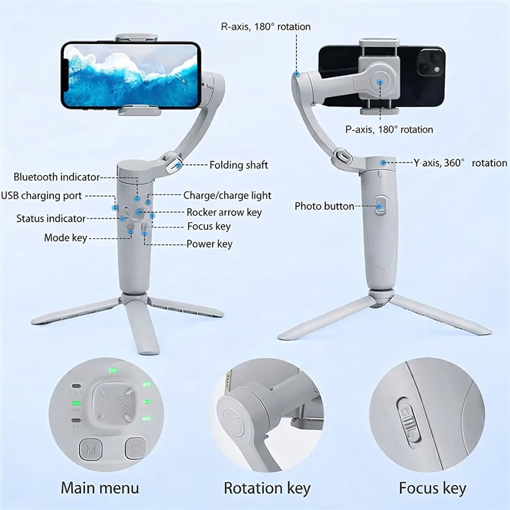 M1 3-Axis Gimbal Handheld Stabilizer for Phone Foldable Video Record Vlog Stabilizer.